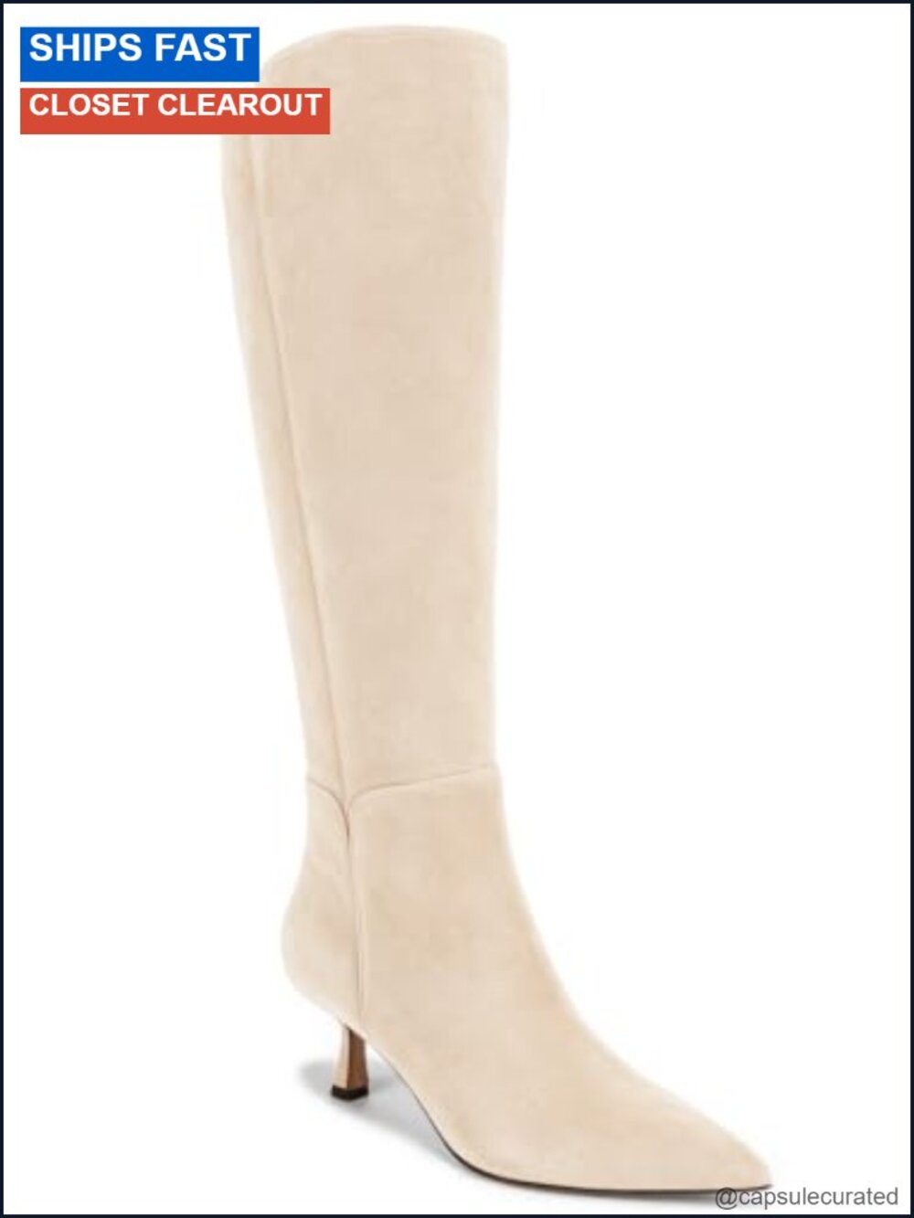 Women's Knee High Kitten Heel Dress Boots Pointed Toe Faux Suede Zip